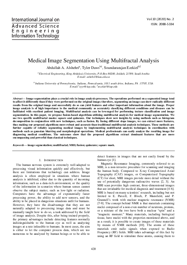 (PDF) Medical Image Segmentation Using Multifractal Analysis