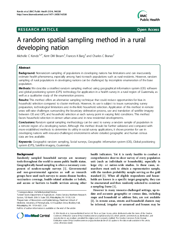 (PDF) A random spatial sampling method in a rural developing nation
