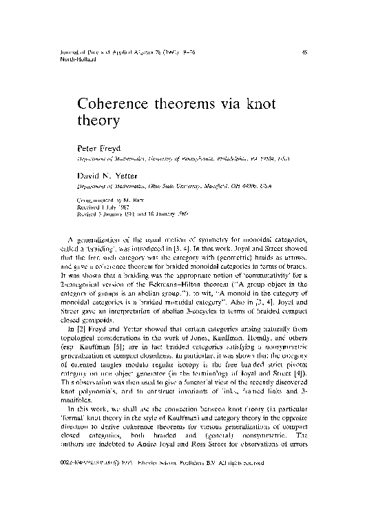(PDF) Coherence theorems via knot theory
