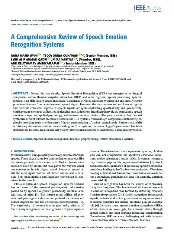 a comprehensive review of speech emotion recognition systems paper cover thumbnail