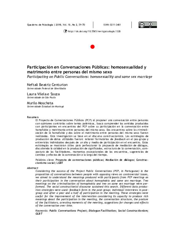 (PDF) Participating on Public Conversations: homosexuality and same sex ...