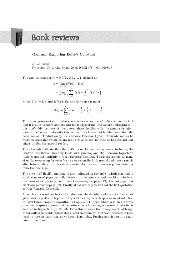 (PDF) Gamma. Exploring Euler's constant