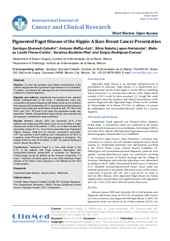(PDF) Pigmented Paget Disease of the Nipple A Rare Breast Cancer