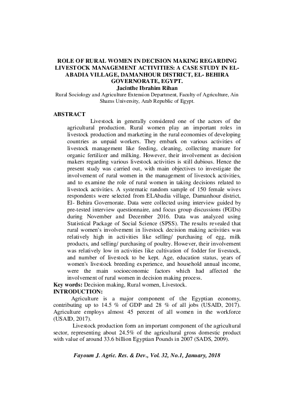 (PDF) Role of Rural Women in Decision Making Regarding Livestock ...