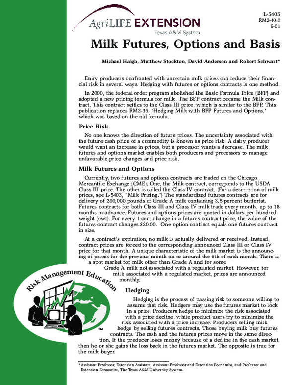 (PDF) Milk Futures, Options and Basis Matt Stockton Academia.edu