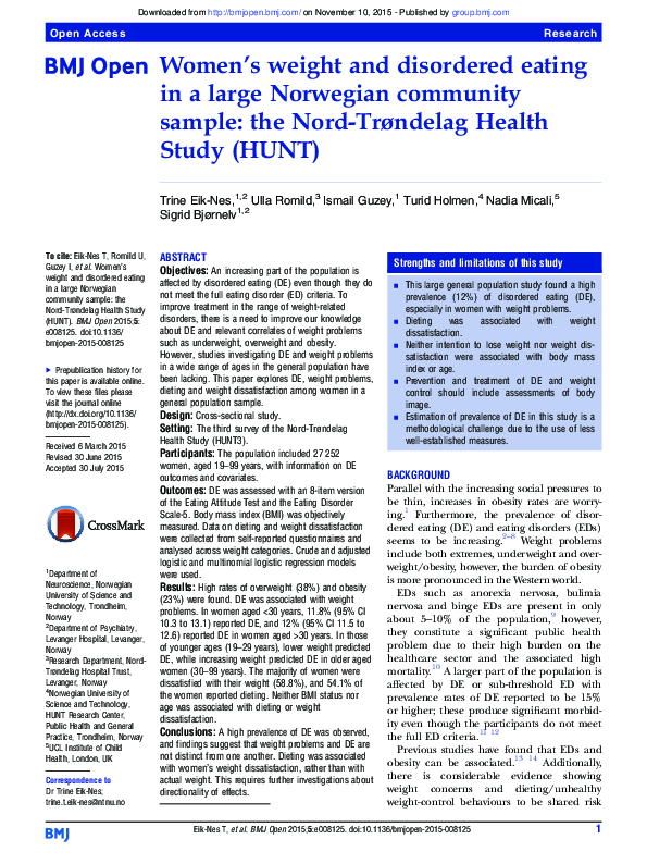 (PDF) Women's weight and disordered eating in a large Norwegian ...