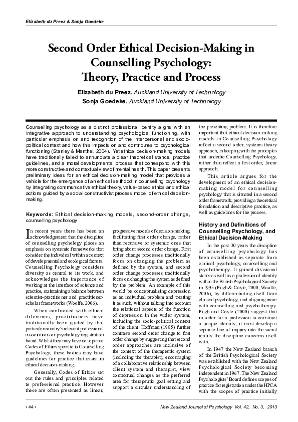 (PDF) Second order ethical decision making in Counselling Psychology