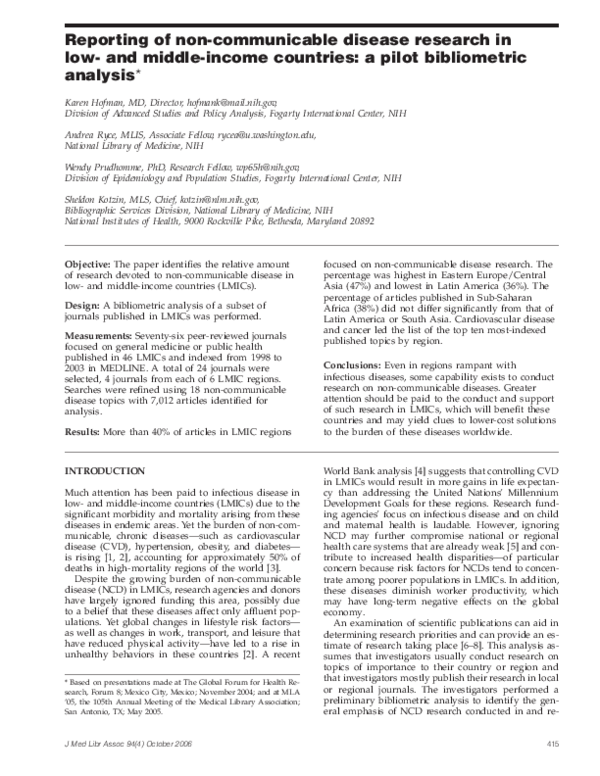(PDF) Reporting of non-communicable disease research in low- and middle ...
