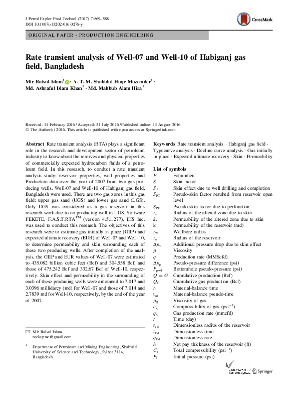 (PDF) Rate transient analysis of Well-07 and Well-10 of Habiganj gas ...