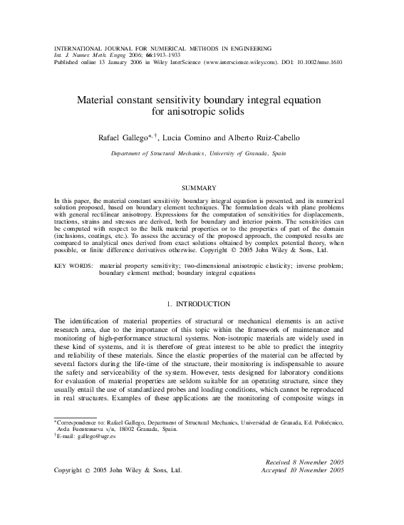 (PDF) Material constant sensitivity boundary integral equation for ...
