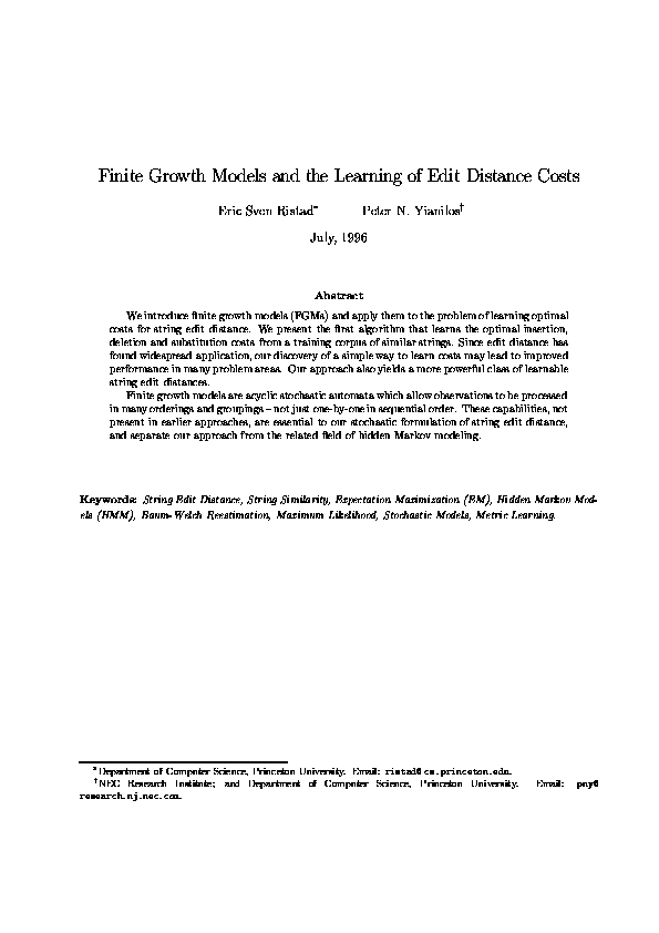 (PDF) Finite Growth Models and the Learning of Edit Distance Costs