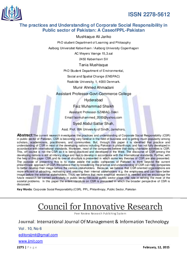 (PDF) The practices and Understanding of Corporate Social ...