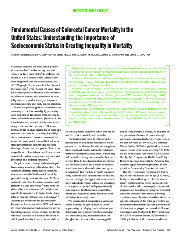 (PDF) Fundamental Causes of Colorectal Cancer Mortality in the United ...