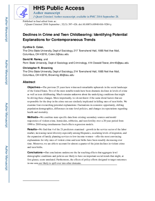 (PDF) Declines in Crime and Teen Childbearing: Identifying Potential ...