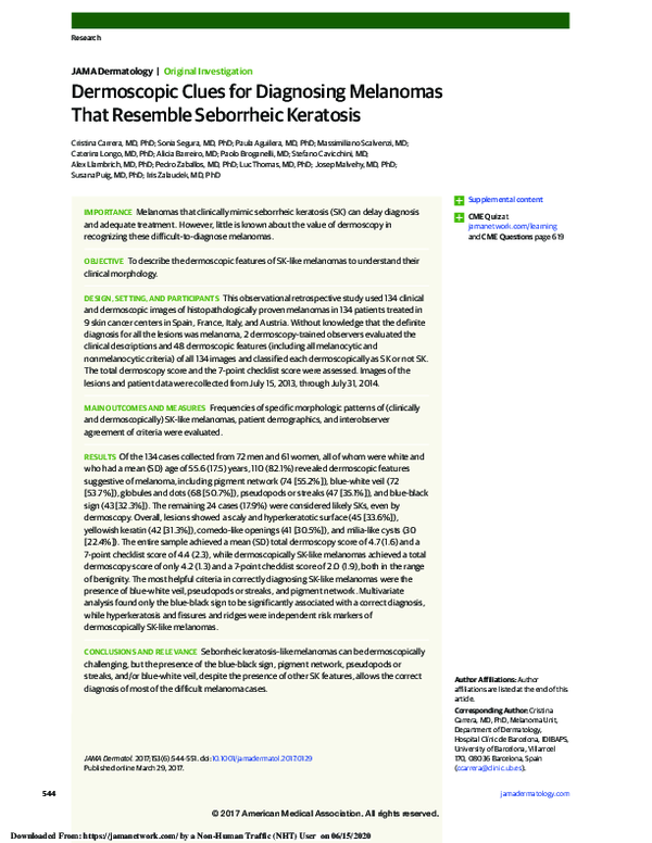 (PDF) Dermoscopic Clues for Diagnosing Melanomas That Resemble ...