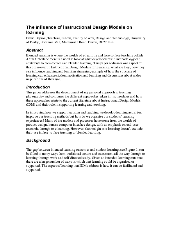 (PDF) The influence of Instructional Design Models on learning