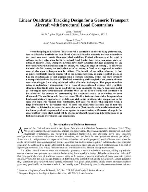 (PDF) Linear Quadratic Tracking Design for a Generic Transport Aircraft ...