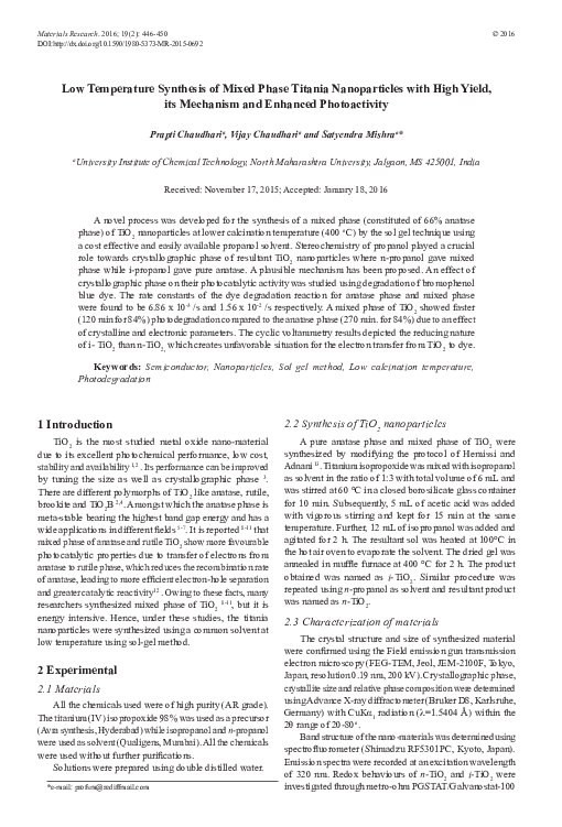 (PDF) Low Temperature Synthesis of Mixed Phase Titania Nanoparticles ...