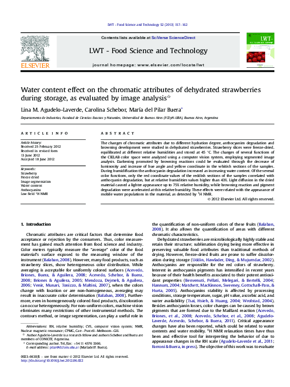 (PDF) Water content effect on the chromatic attributes of dehydrated ...