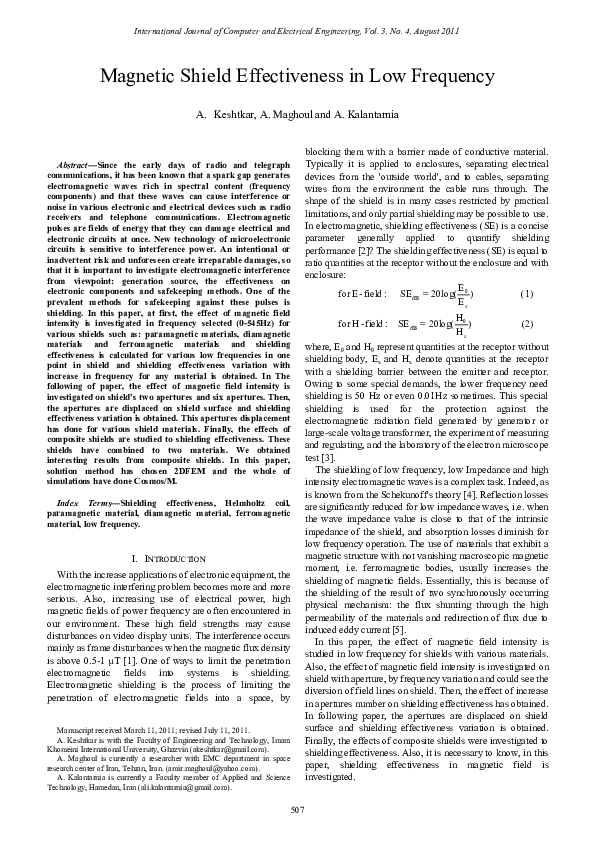 (PDF) Magnetic Shield Effectiveness in Low Frequency