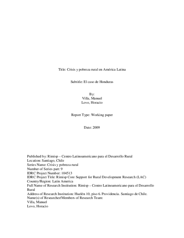 (PDF) Crisis y pobreza rural en América Latina : el caso de Honduras
