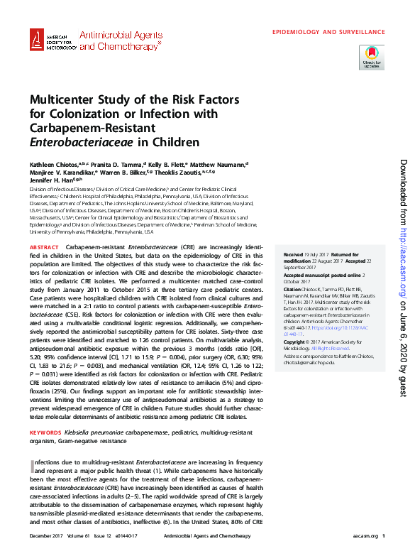 (PDF) Multicenter Study of the Risk Factors for Colonization or ...