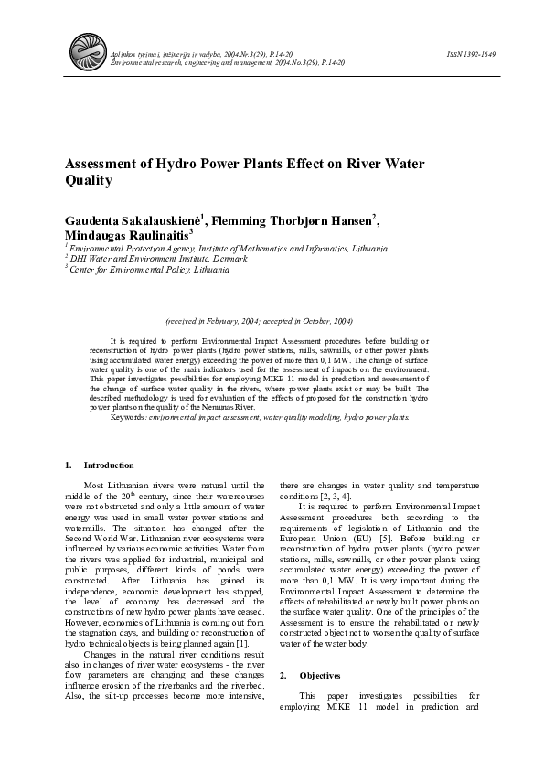 (PDF) Assessment of hydro power plants effect on river water quality