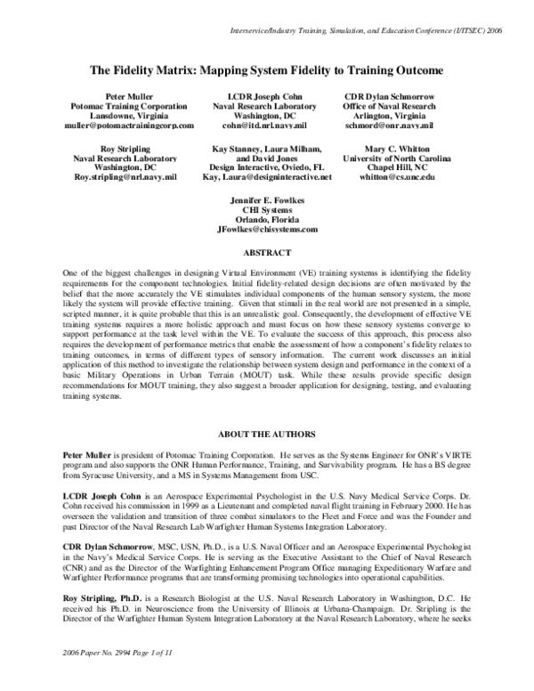 (PDF) The Fidelity Matrix: Mapping System Fidelity to Training Outcome