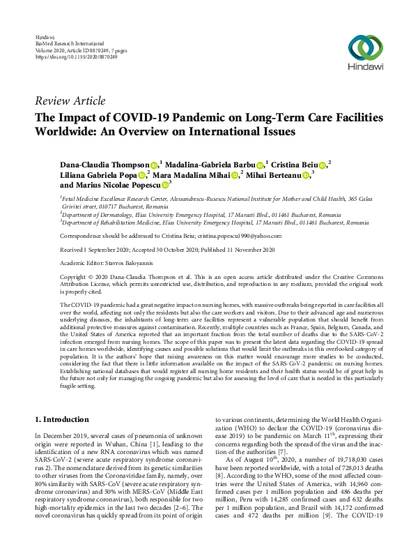 (PDF) The Impact of COVID-19 Pandemic on Long-Term Care Facilities ...