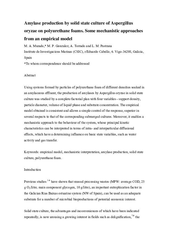 (PDF) Amylase production by solid state culture of Aspergillus oryzae ...