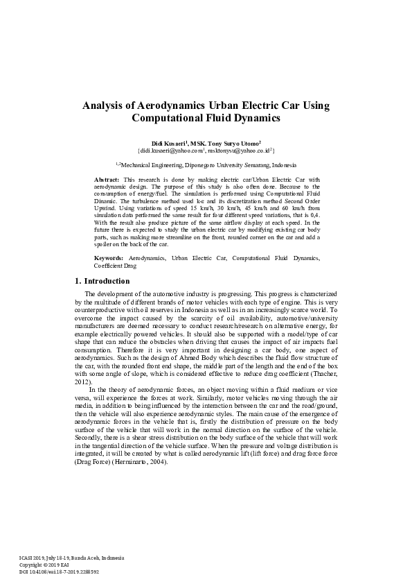 (PDF) Analysis of Aerodynamics Urban Electric Car Using Computational ...