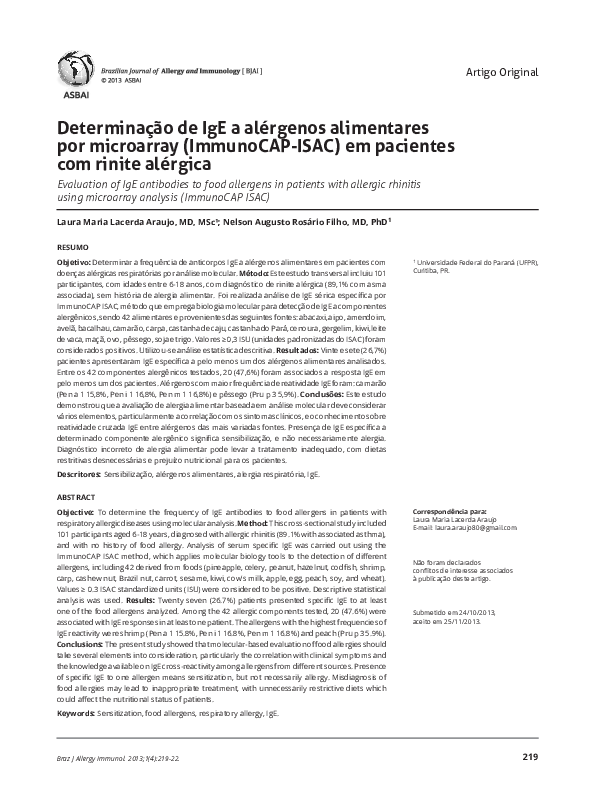 (PDF) Determinação de IgE a alérgenos alimentares por microarray ...