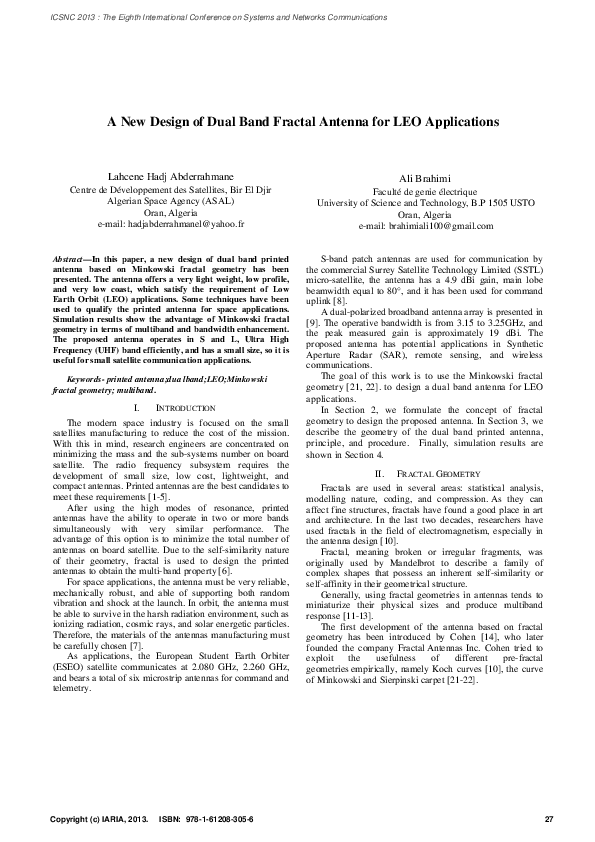 (PDF) A New Design of Dual Band Fractal Antenna for LEO Applications