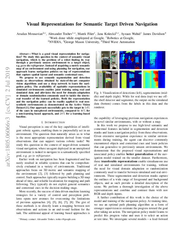 (PDF) Visual Representations for Semantic Target Driven Navigation