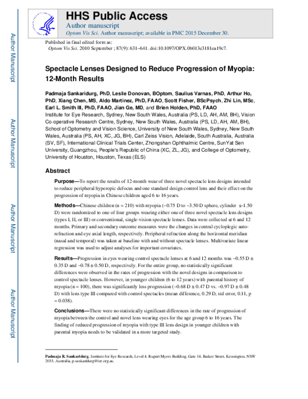 (PDF) Spectacle lenses designed to reduce progression of myopia: 12 ...
