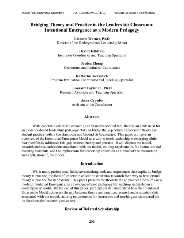 (PDF) Bridging Theory and Practice in the Leadership Classroom ...