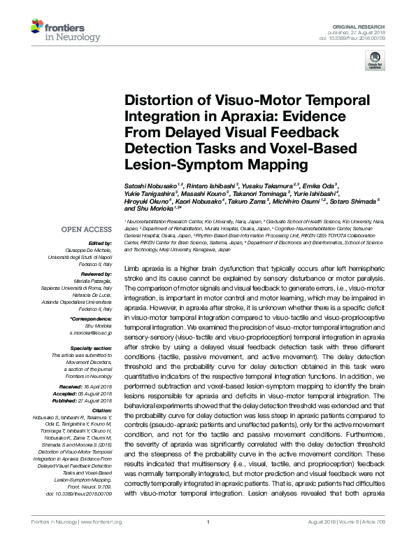 (PDF) Distortion of Visuo-Motor Temporal Integration in Apraxia ...