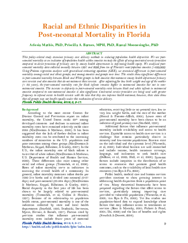 (PDF) Racial and Ethnic Disparities in Post-neonatal Mortality in Florida