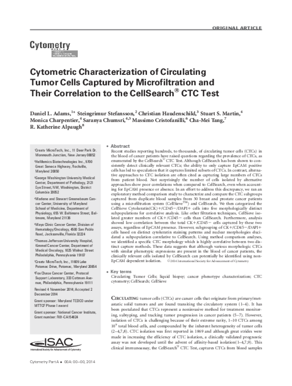 (PDF) Cytometric characterization of Circulating Tumor Cells Captured ...