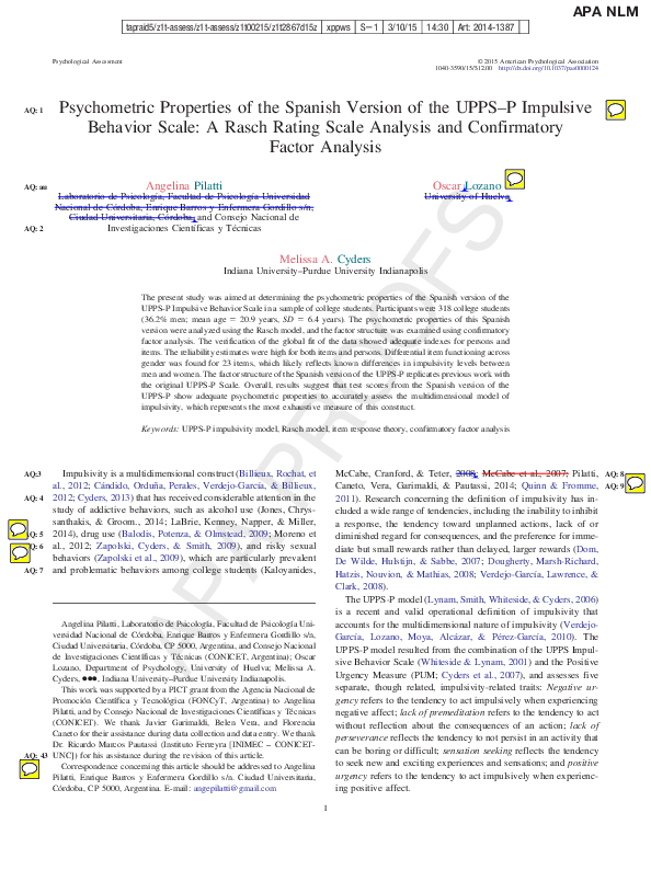 (PDF) Psychometric properties of the spanish version of the Tampa Scale ...