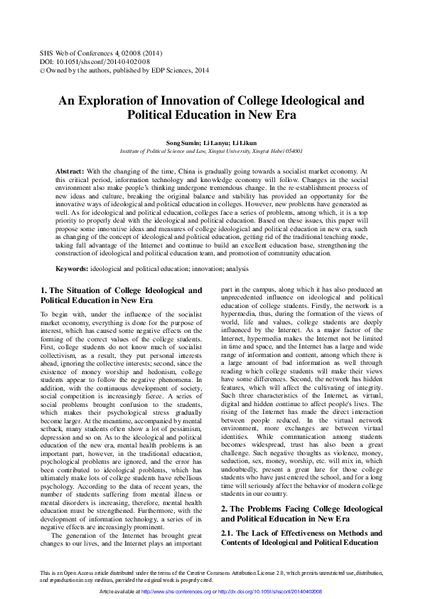 (PDF) An Exploration of Innovation of College Ideological and Political ...