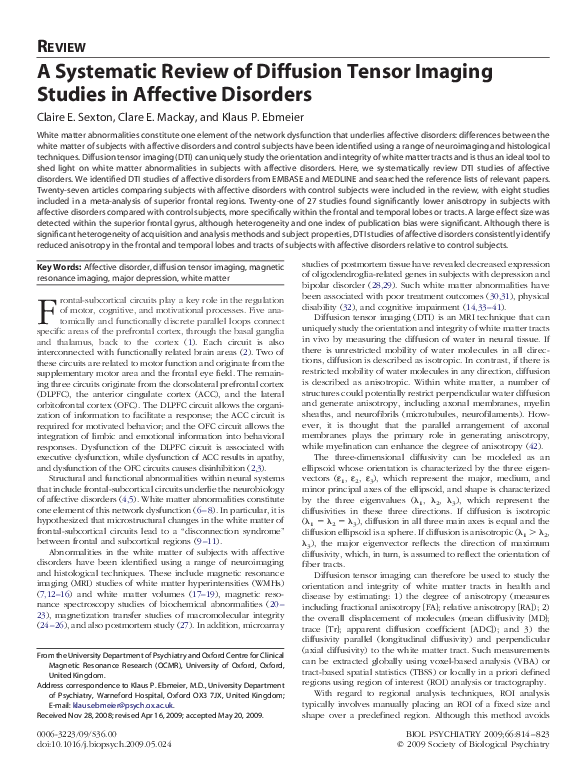 (PDF) A Systematic Review of Diffusion Tensor Imaging Studies in ...