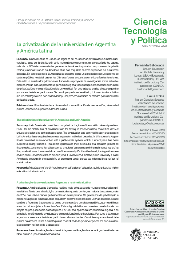 (PDF) La privatización de la universidad en Argentina y América latina