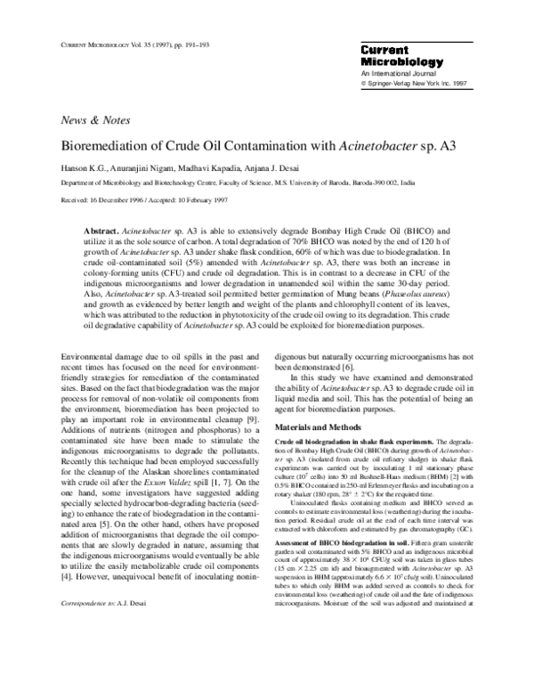 (PDF) News & Notes: Bioremediation of Crude Oil Contamination with ...