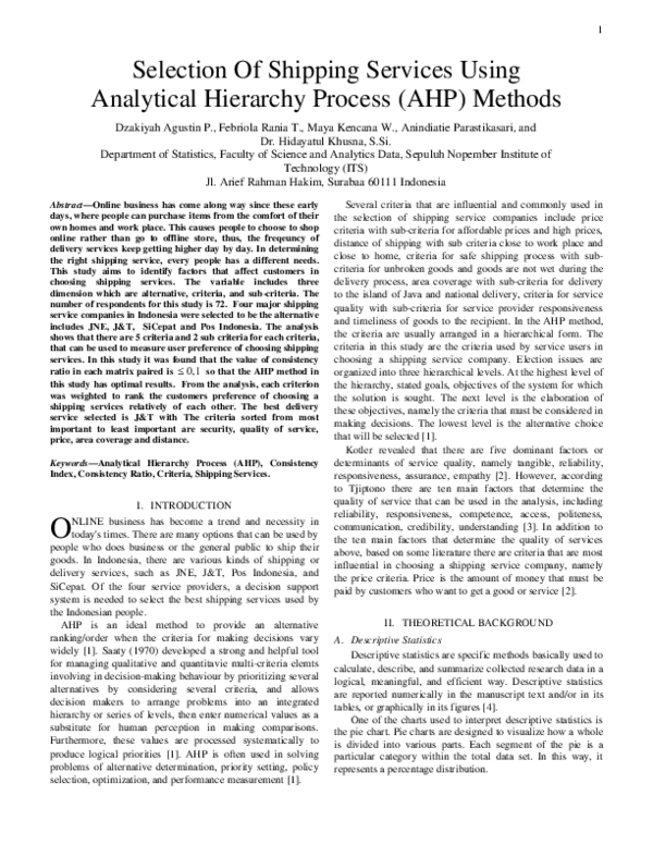 (PDF) Selection Of Shipping Services Using Analytical Hierarchy Process ...