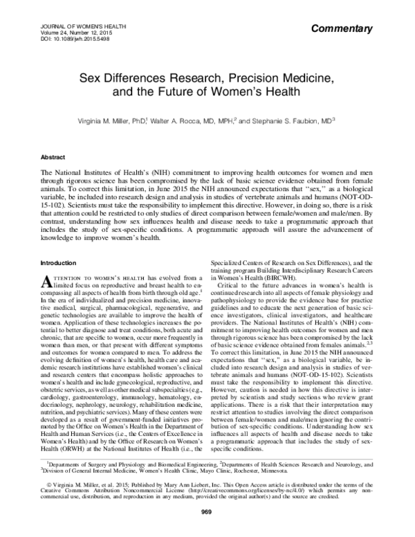 (PDF) Sex Differences Research, Precision Medicine, and the Future of ...