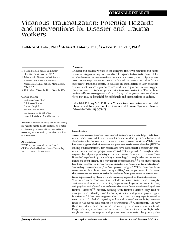 (PDF) Vicarious Traumatization: Potential Hazards and Interventions for ...