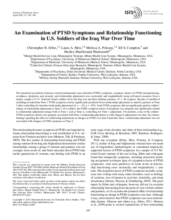 (PDF) An examination of PTSD symptoms and relationship functioning in U ...