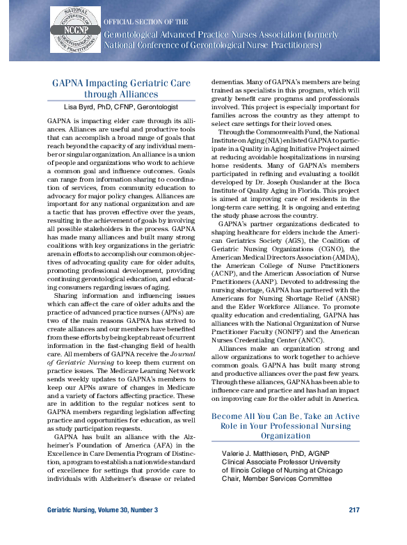 (PDF) GAPNA Impacting Geriatric Care through Alliances