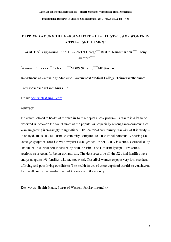 (PDF) Deprived Among the Marginalised – Health Status of Women in a ...